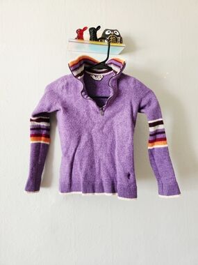 Smartwool Kids Medium Quarter-Zip Sweater with Striped Sleeves